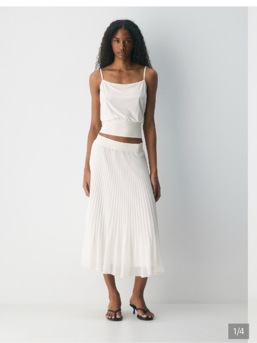 Aritzia Ivory Pleated Midi Skirt